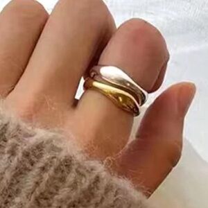 NEW 14k Yellow Gold Plated 925 Silver Wave Stacking Band Ring, Adjustable